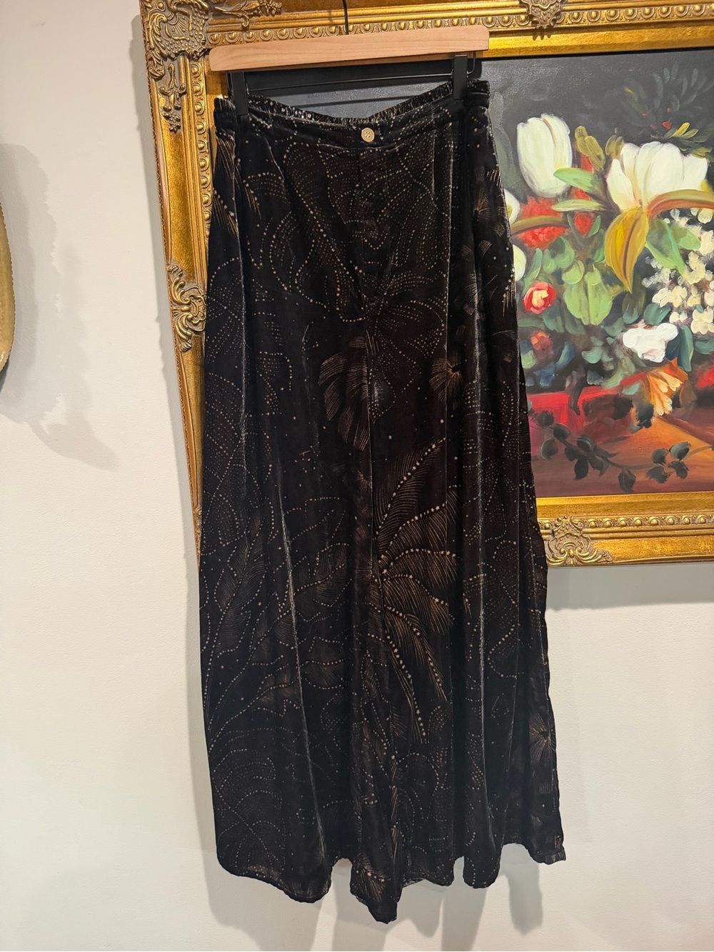 FARM Rio Anthropologie Black Wide-Leg Velvet Palazzo Pants - Picture 4 of 11